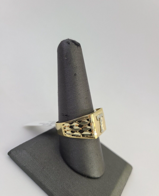 REAL Ring 10k Ring Alphabet T Initial Yellow Gold Genuine Mens