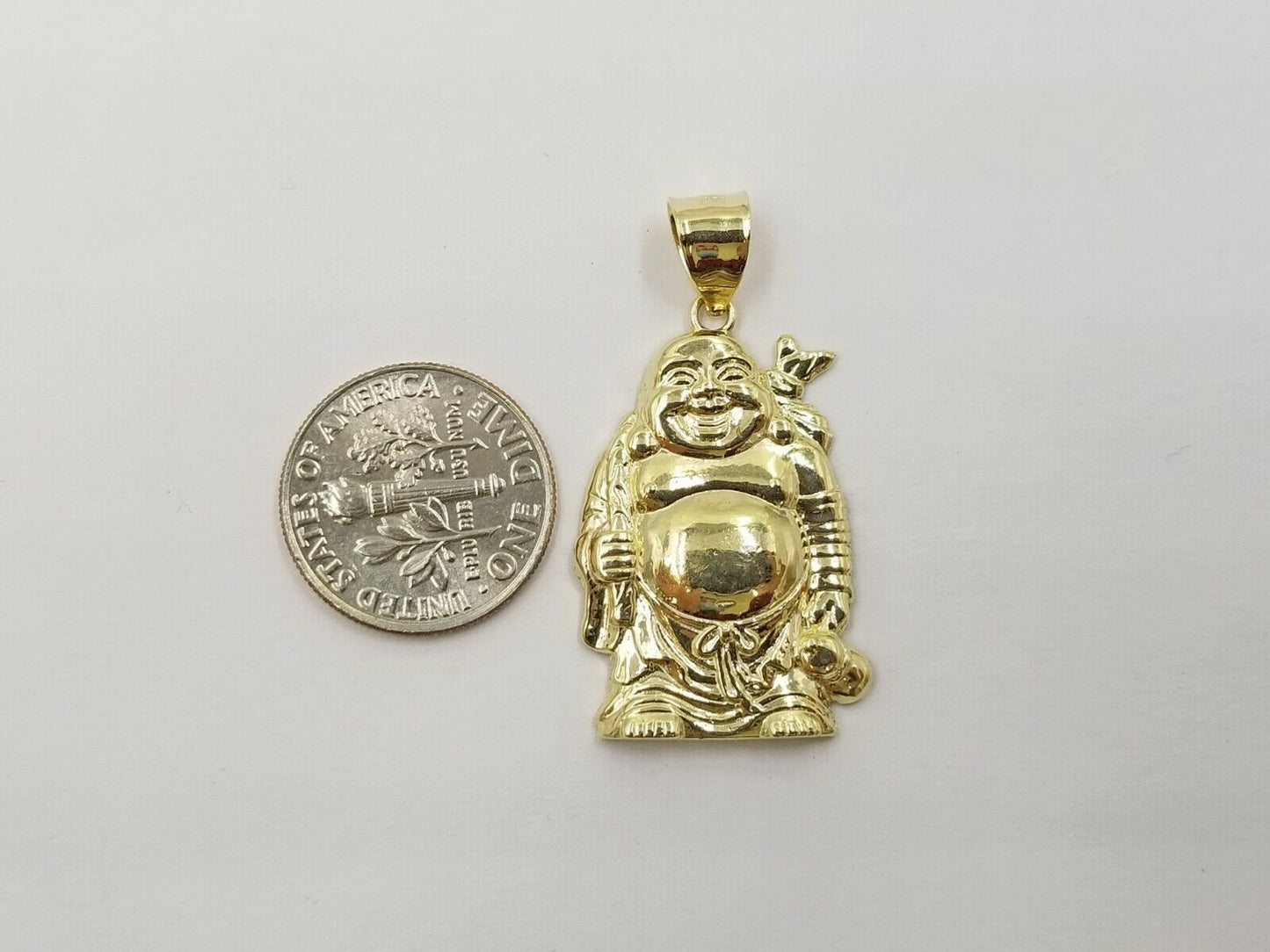10k Yellow Gold Lucky Laughing Buddha Charm Religious Pendant Smiling Men Women