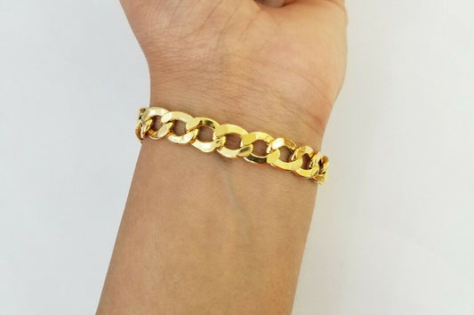 10k Yellow Gold Cuban curb Bracelet 10mm Link 8 inch, Real gold hand chain 10kt