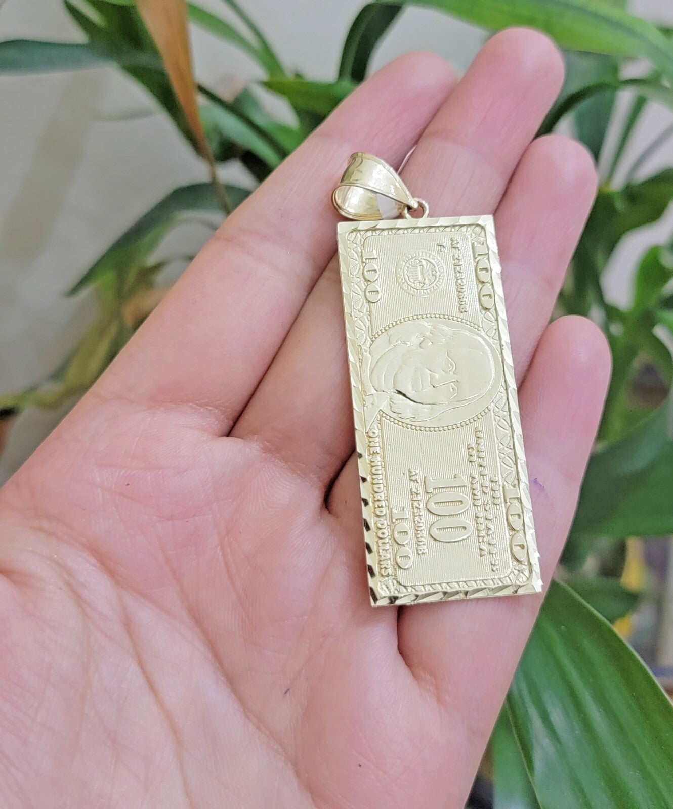 10k Yellow Gold Charm Pendant 100 Dollar Bill Mens REAL 10KT With FREE SHIPPING