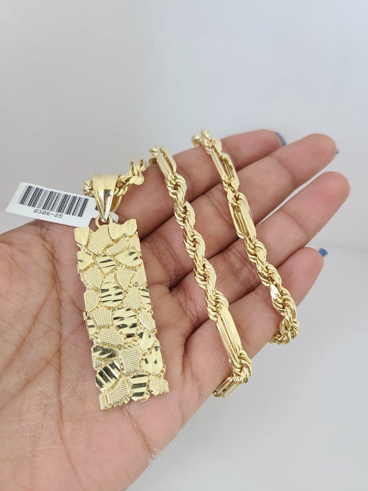 10k Gold Milano Rope Chain Nugget Charm 6mm Set 20"-26'' Inches Necklace