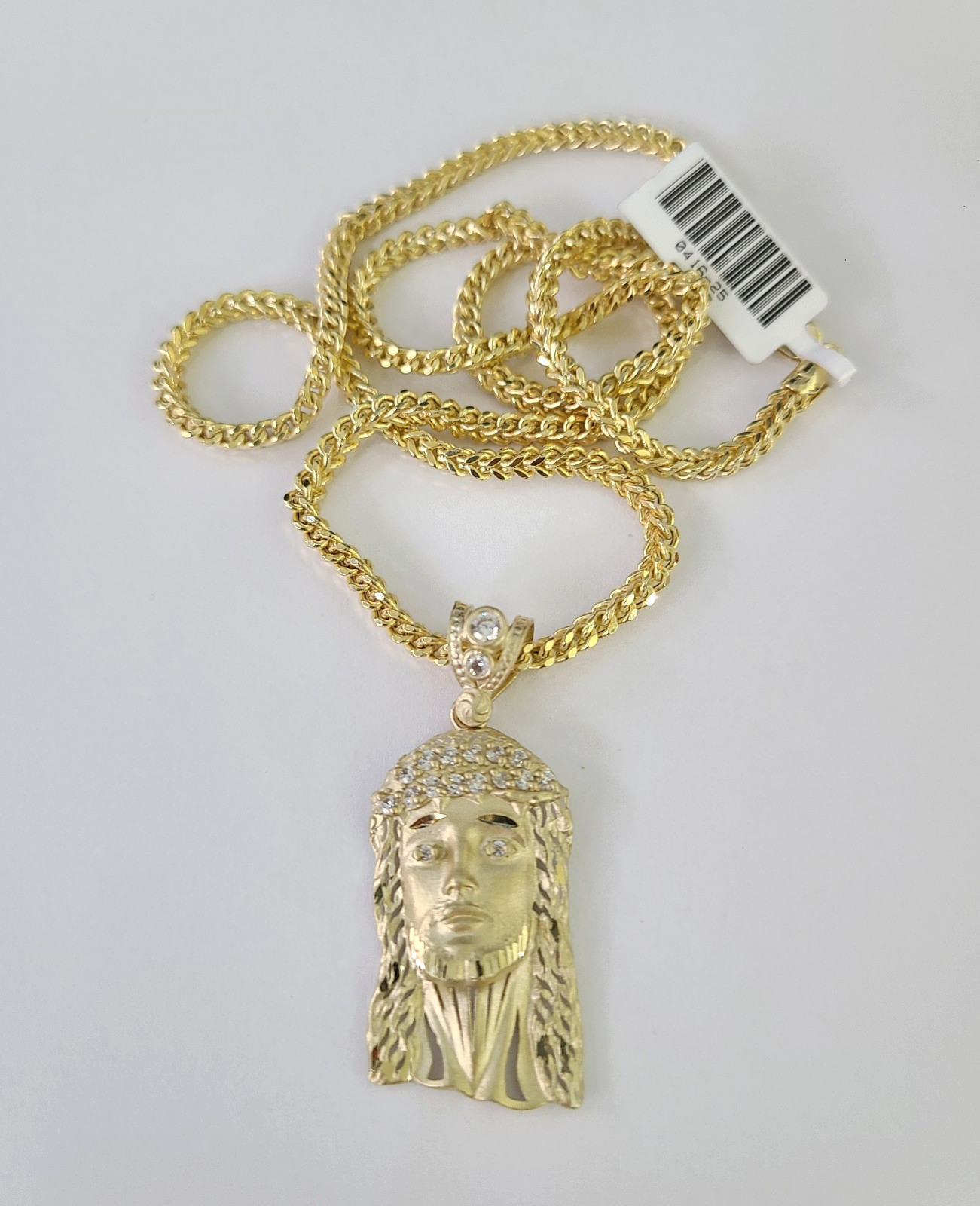 10kt Franco Chain Necklace Jesus Head Charm Pendant 3mm 18-28 Inches Yellow Gold