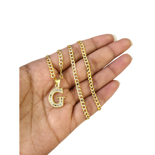 10k Gold Cuban Curb Chain Necklace G Initial Alphabet Pendant Charm 3mm Necklace
