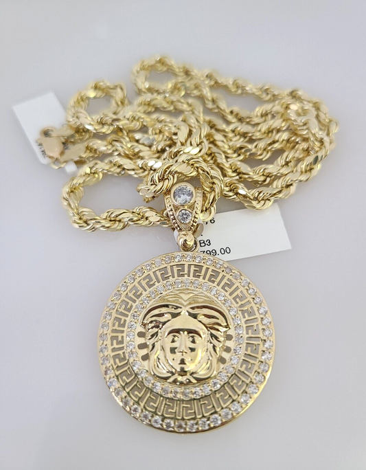 10kt Gold Rope Chain Medusa Head Charm Set 18"-30'' Inch 5mm Necklace Pendant