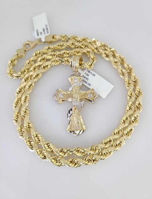 10kt Gold Rope Chain Spiral Cross Charm Set 18"-30'' Inch 6mm Necklace Pendant