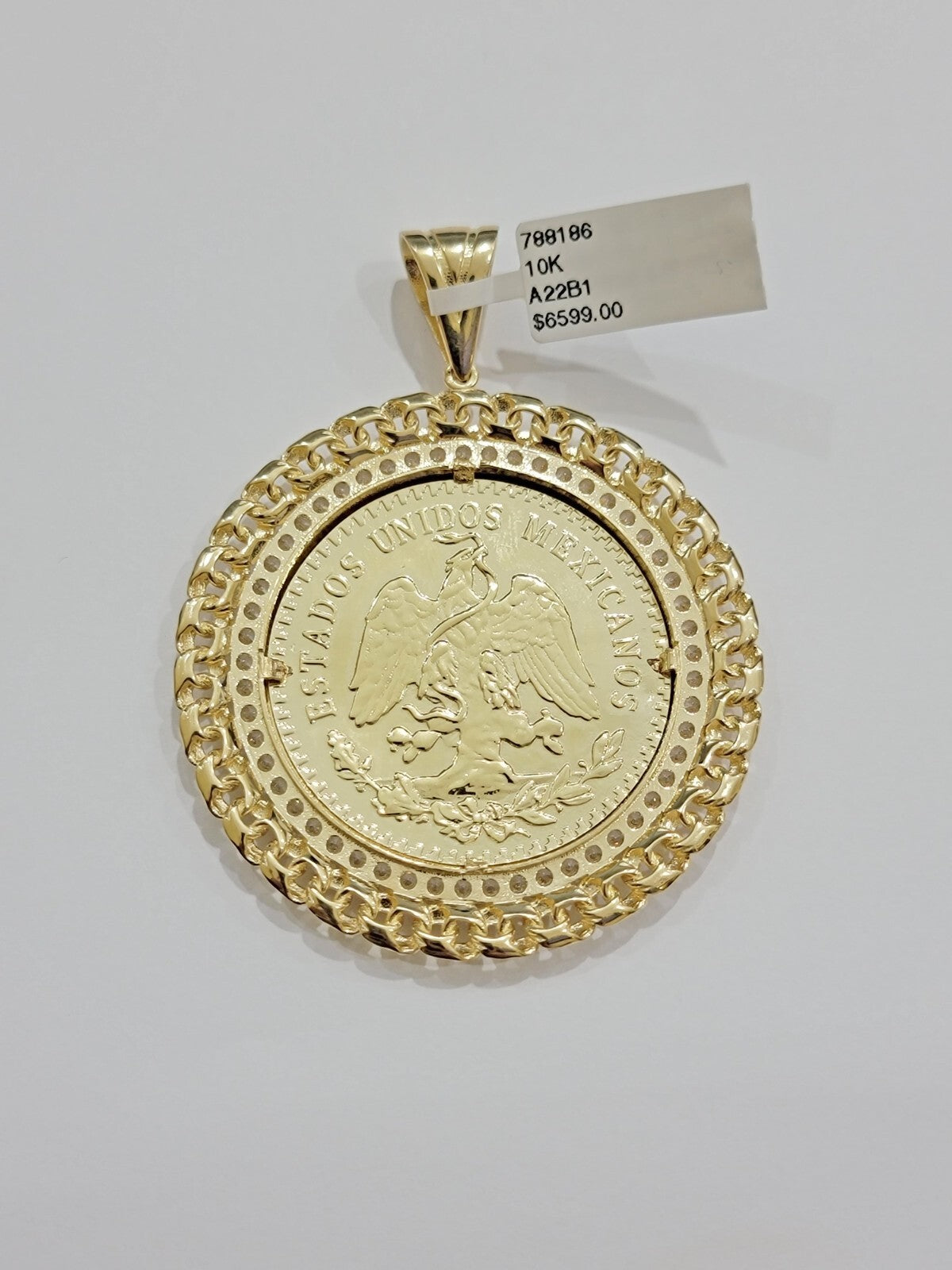 1947 Mexican Centenario Coin Charm Pendant Replica 50 pesos With Bezel 10kt Gold