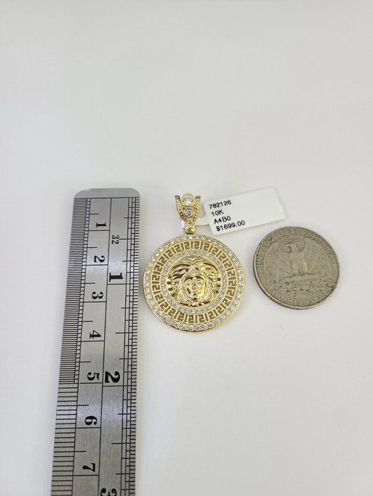 10k Palm Chain Medusa Head Charm Pendant 3mm Set 18"-26" in Necklace