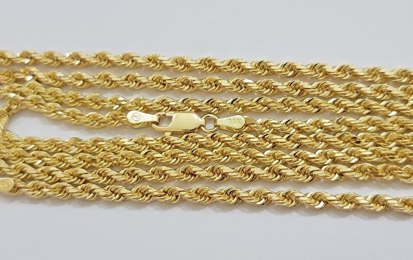 Real 18kt Yellow Gold Rope chain necklace 3mm 18-26 Inches Men women SOLID 18k
