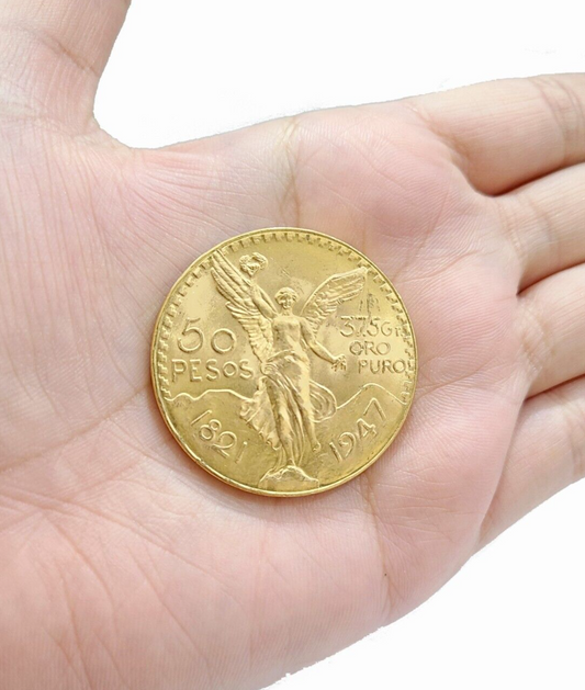 Solid 22k Yellow Gold 1947 Mexican Centenario 50 Gold Pesos Coin Oro Centenaro