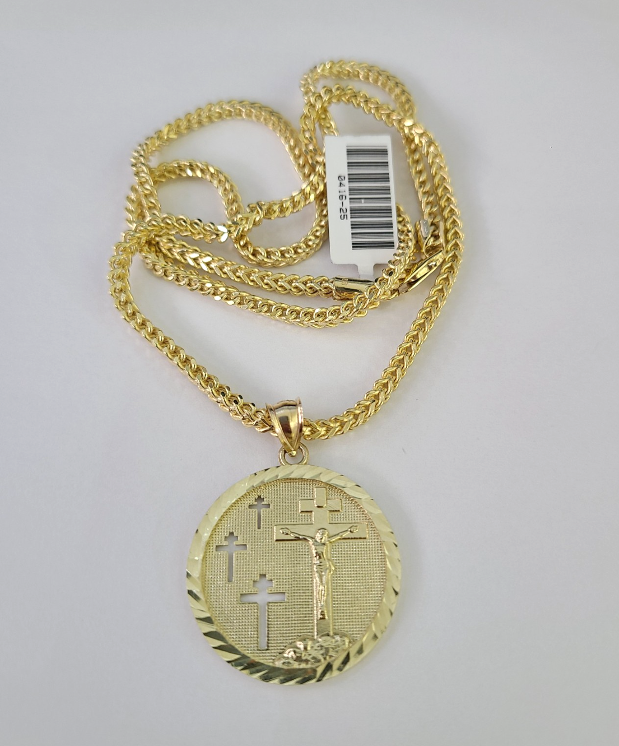 10kt Franco Chain Necklace Jesus Medallion Charm Pendant 3mm 18-28 Inches Gold