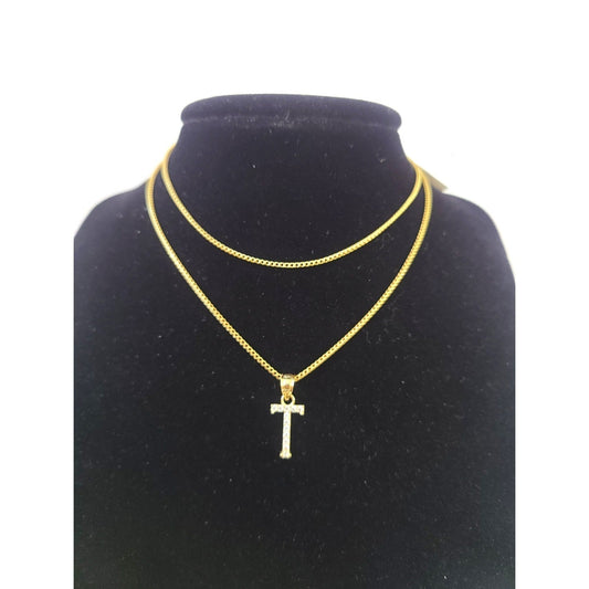 10K Gold Solid Franco Chain T Initial CZ Stone Pendant Set 1mm 16 18 20 22 Women