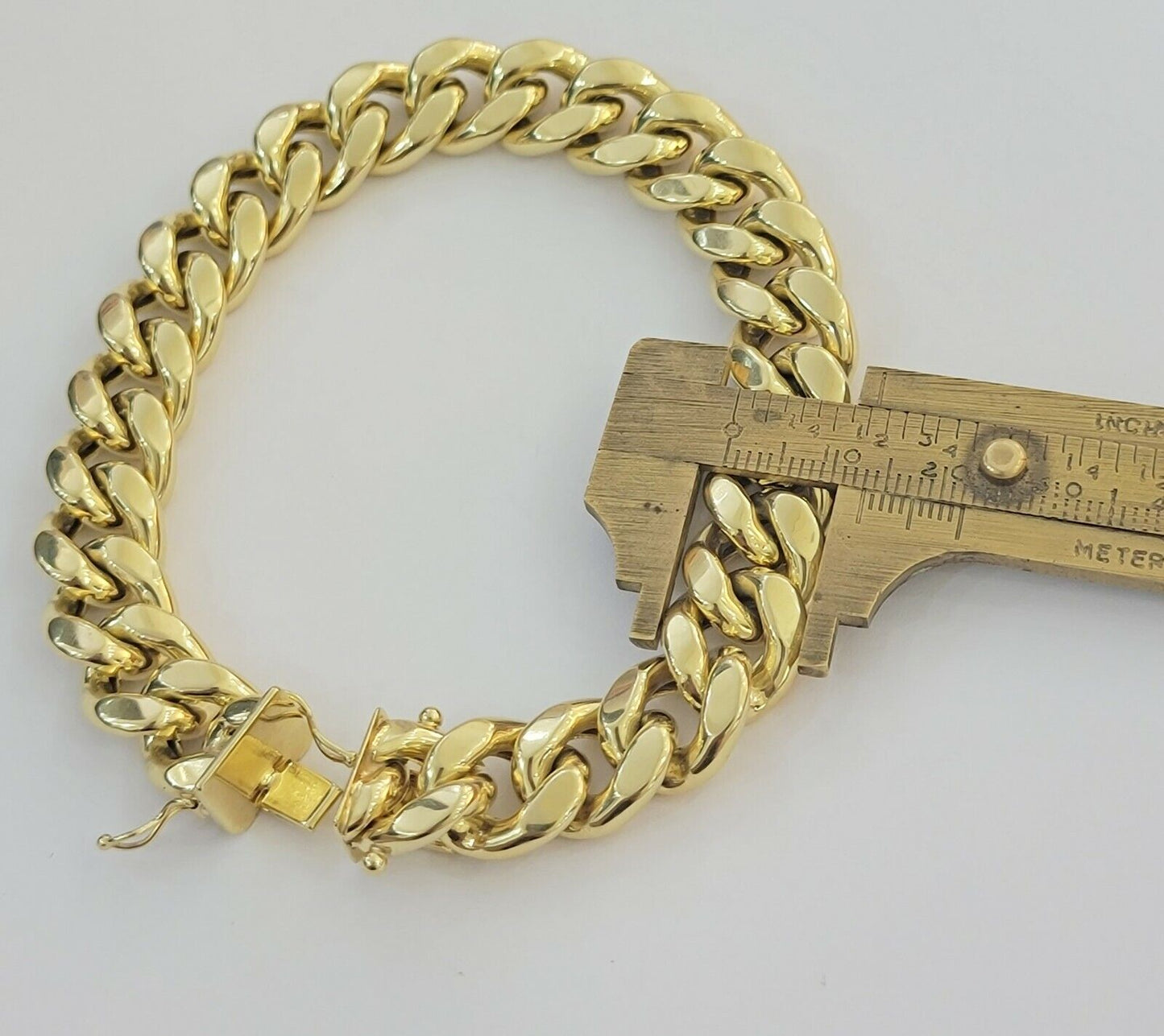 14k Yellow Gold Bracelet 13mm Miami Cuban Link 8.5 Inch Box Clasp Men Real 14kt