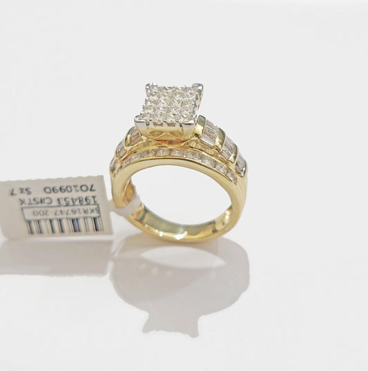 Real 14k Yellow Gold Diamond Ring 2CT Ladies Women Band Genuine Real Gold Sale