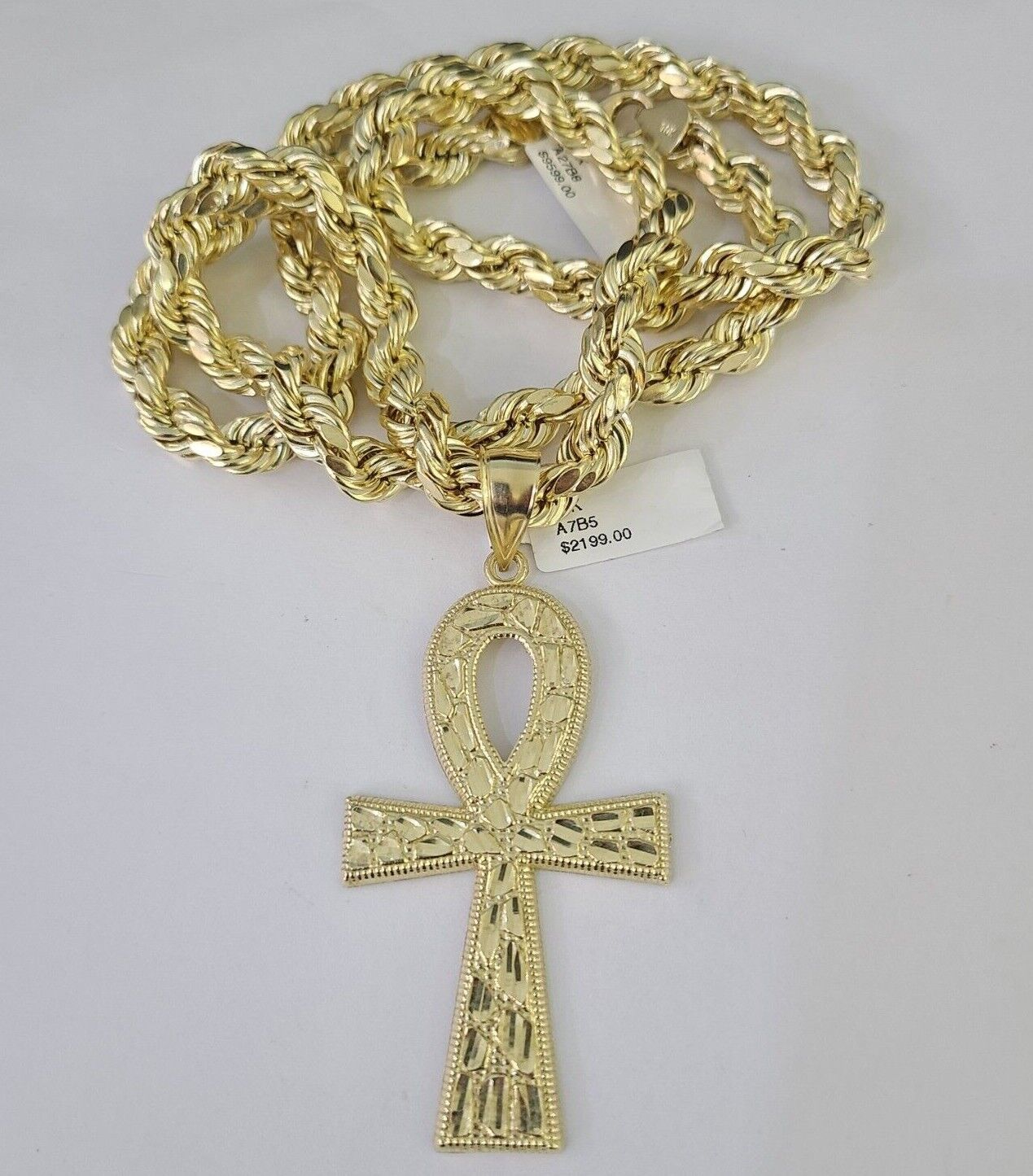 REAL 10k Yellow Gold Cross Pendant Rope Chain SET Necklace 18-30'' 8mm For Mens