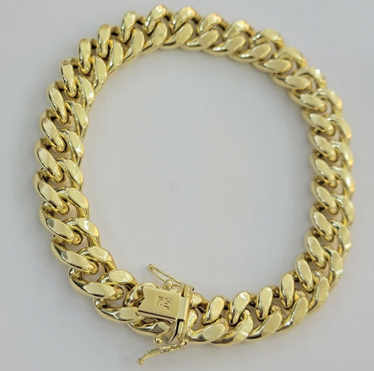 Men 10k Gold Miami Cuban Bracelet 11mm Thick 7.5" Box Lock10kt Yellow Gold REAL