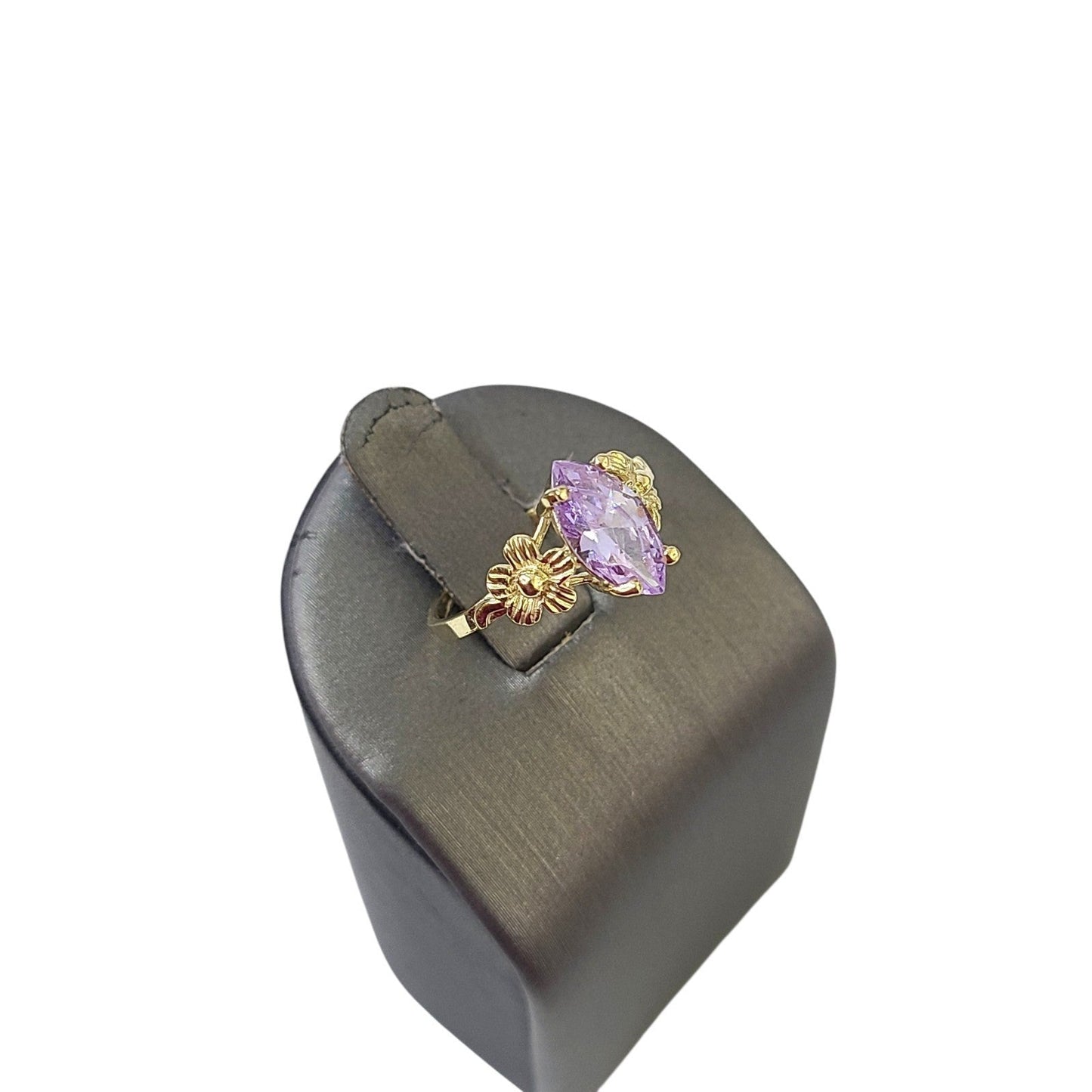 Real 10K Gold Ladies Floral Ring Marquise Cubic Zirconia Stone Ladies Statement