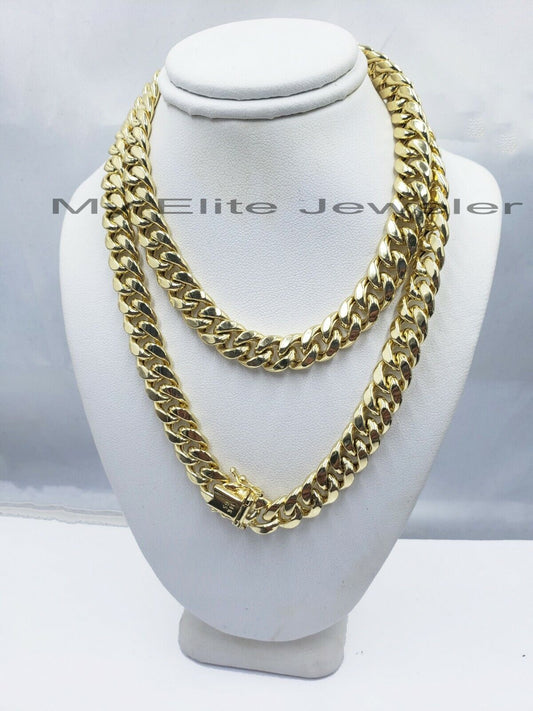 Real 14k Yellow Gold Necklace 10mm Chain Miami Cuban Link 24 Inch For Mens 14kt