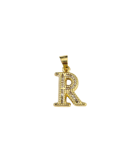 10K Yellow Gold R Initial Charm Pendant Alphabet Real 10kt Men Women
