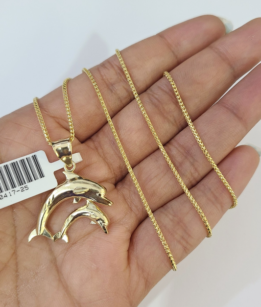 10kt Franco Gold Chain Necklace Dolphin Pendant Charm 1mm 16-22 Inches Ladies