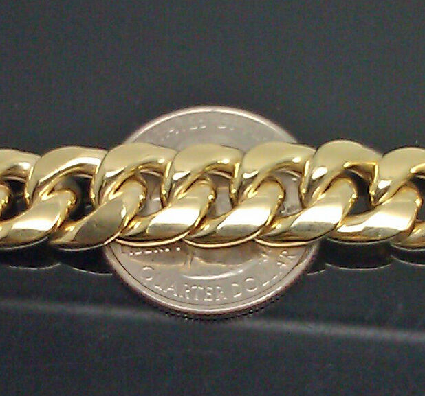 REAL 10k Gold Cuban Link Chain 28 Inch 9.5 mm Mens Necklace Box Lock , Rope