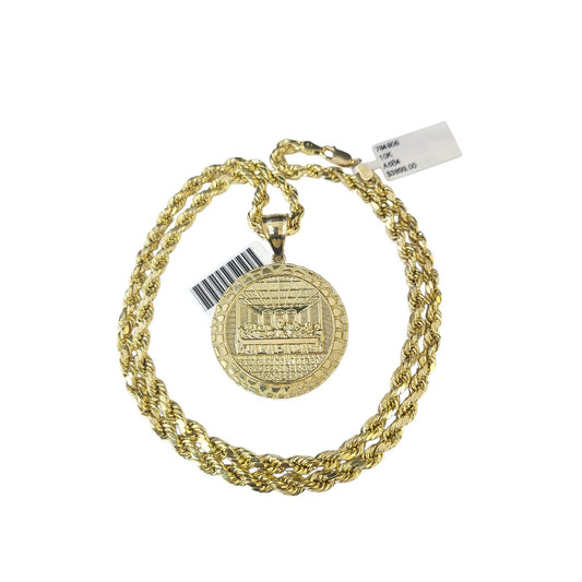 10k Rope Chain Nugget Last Supper Charm Necklace Pendant Set 4mm 20"-30" Gold