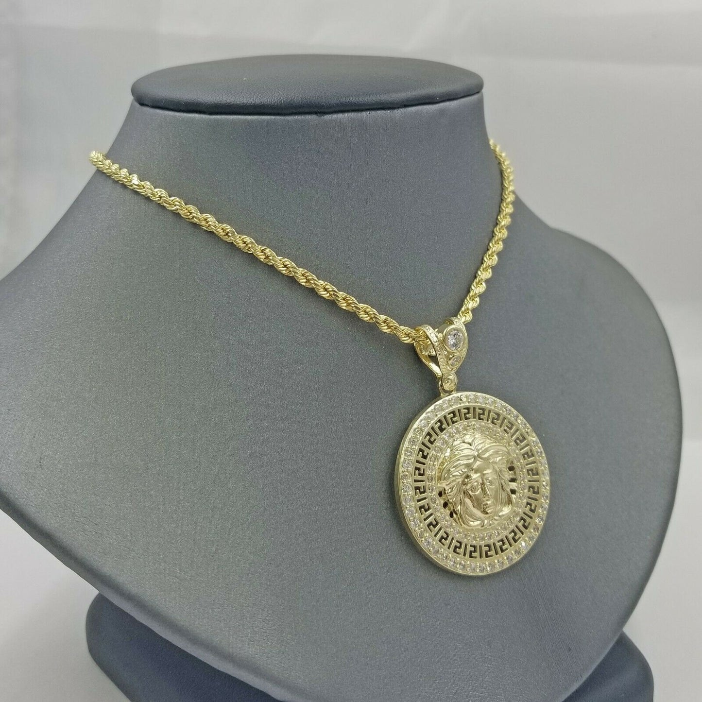 10k Yellow Gold "M" Head Charm Pendent Rope Chain 2.5mm 20 22 24 Men's Womens
