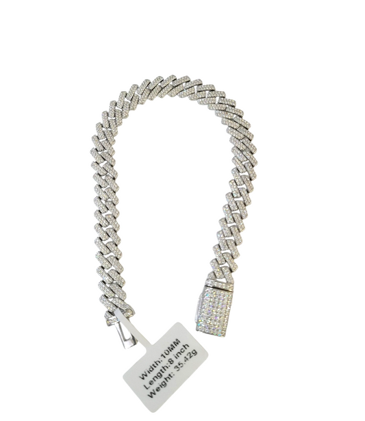 Moissanite Bracelet Cuban Link Style Real 925 Silver 8 Inch 10mm Women Men