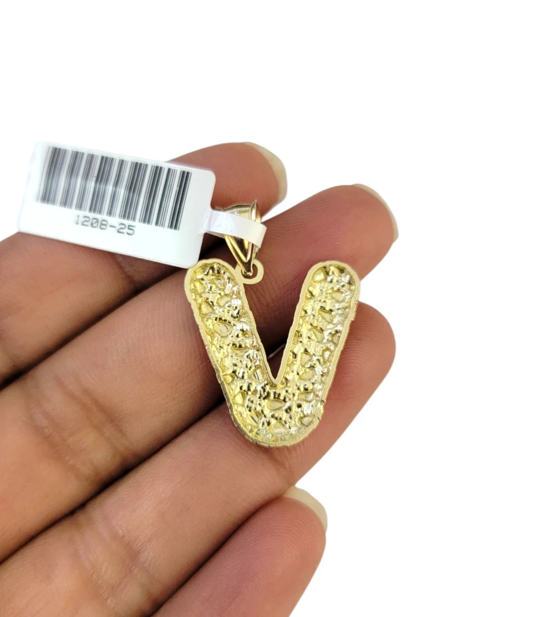 Real Gold 10k Chain Miami Cuban Link 2.5mm V Initial Charm Necklace Pendant SET