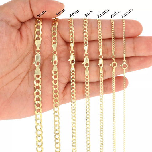 14K Yellow Gold Solid 3mm-10mm Curb Cuban Chain Link Necklace Bracelet 7"- 30"