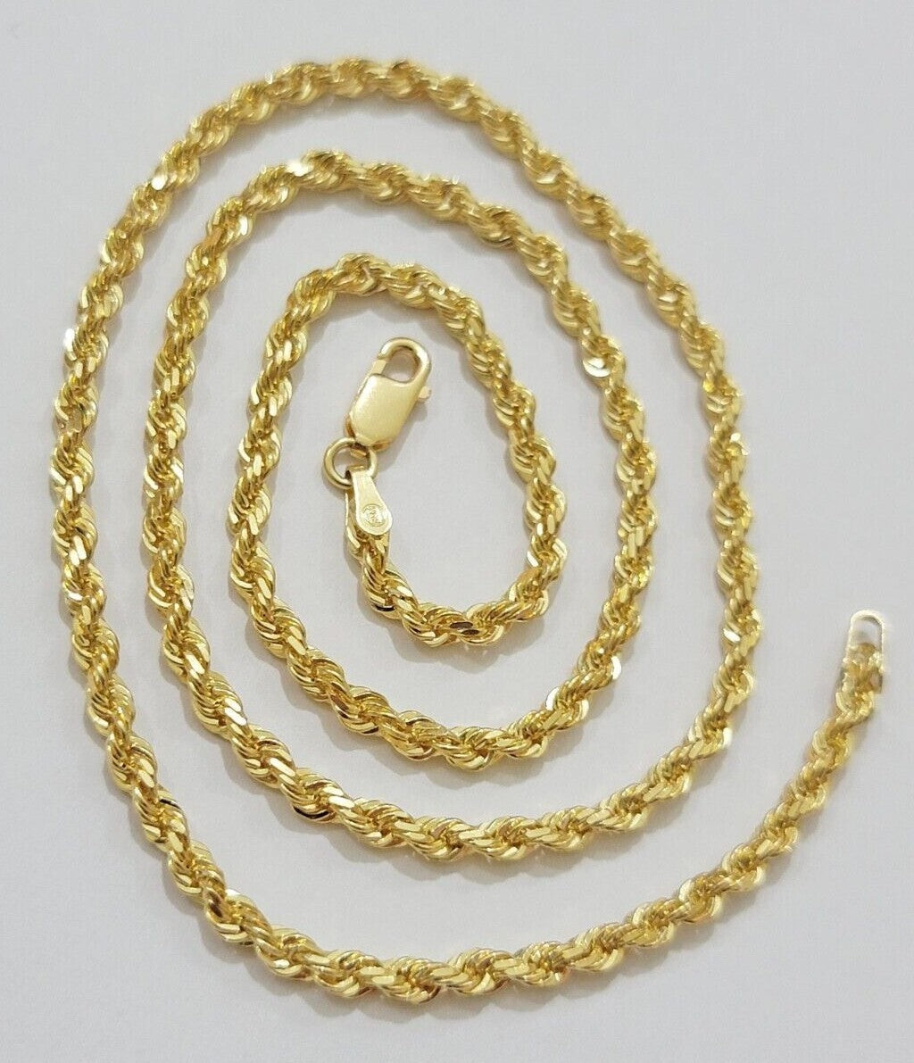 Real 18kt Yellow Gold Rope chain necklace 3mm 18-26 Inches Men women SOLID 18k