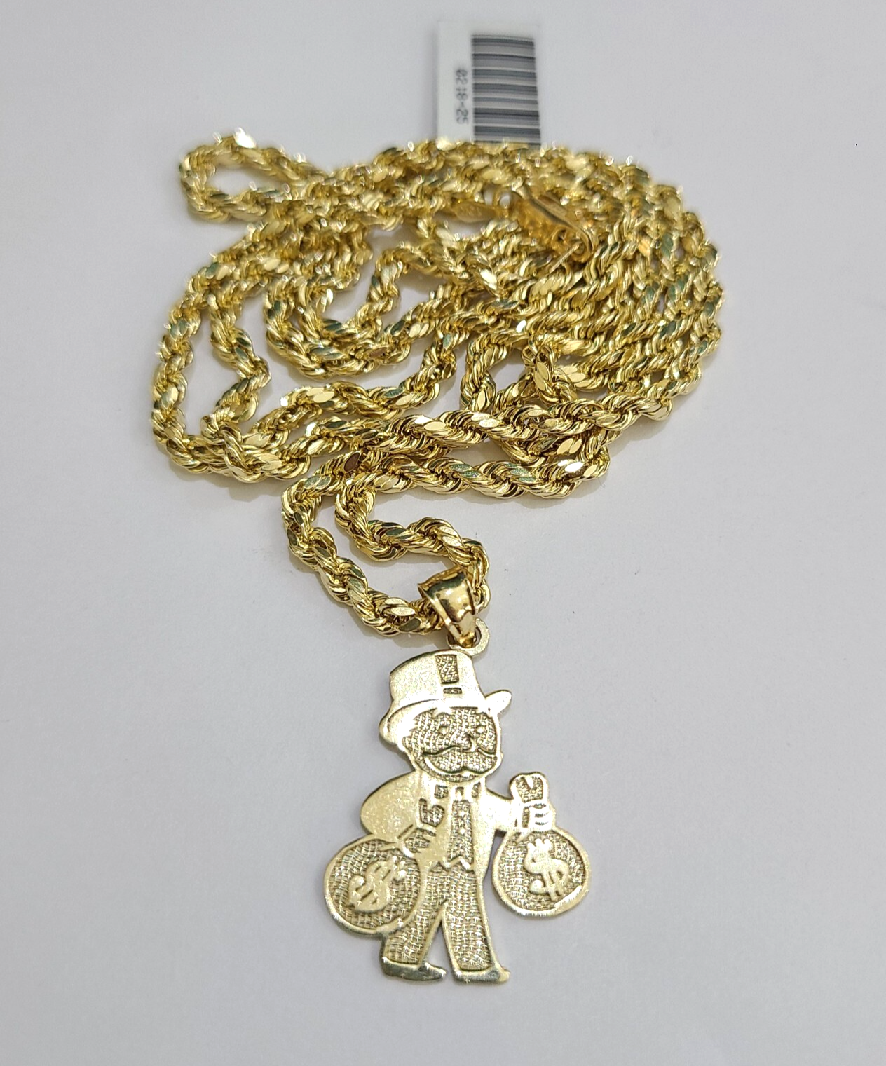 REAL 10k Grandpa Money Bag Charm Rope Chain Pendant 3mm Necklace Set 18"-28" in