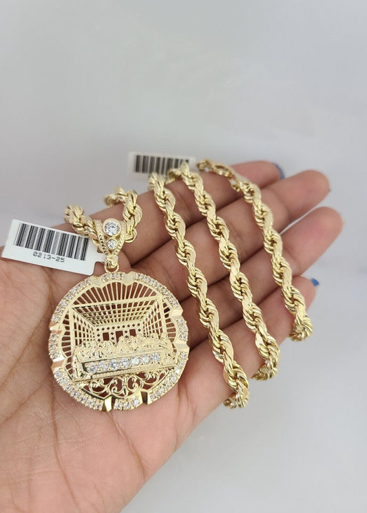 10kt Gold Rope Chain Last Supper Charm Set 18"-30'' Inch 6mm Necklace Pendant