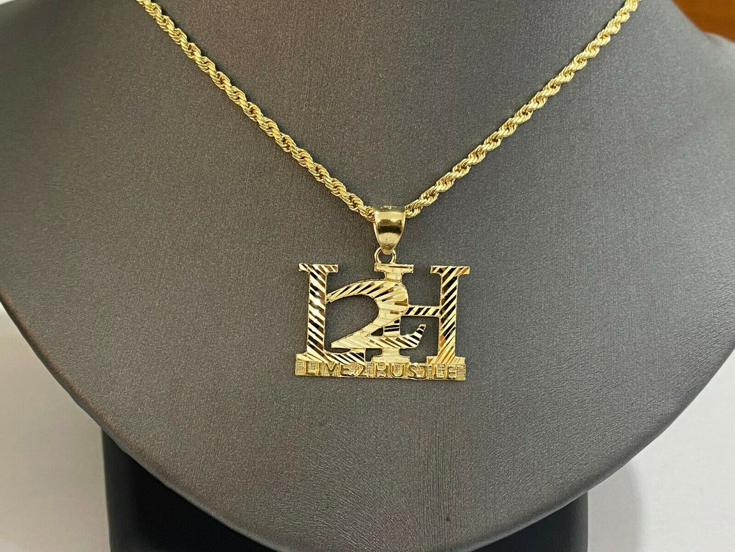 10k Yellow Gold L2H Charm LIVE 2 HUSTLE Pendant DiamondCut Design Men Women Real