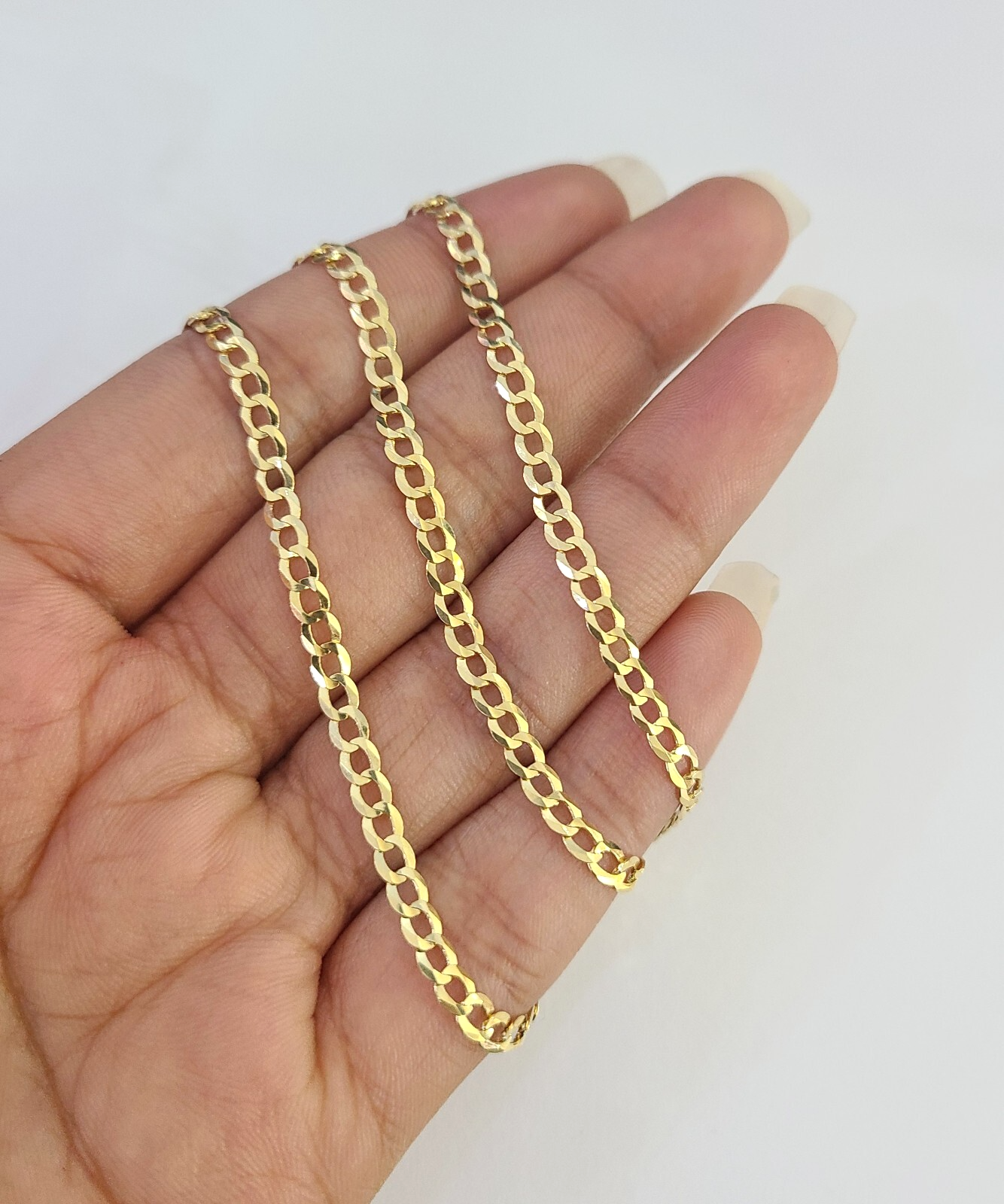 Real 18kt Cuban Curb Chain Necklace 3mm 22 Inch Yellow Gold Men Women SOLID