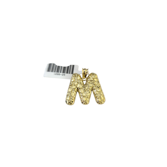 Real 10k Yellow Gold Nugget M Initial Alphabet Charm Pendant 10KT