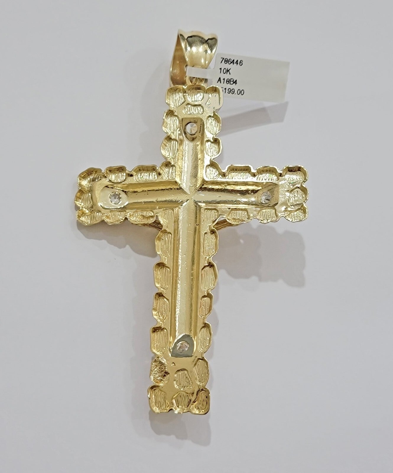 10k Yellow Gold Jesus Cross Charm pendant 4" Inch Mens With Stone Christmas Sale