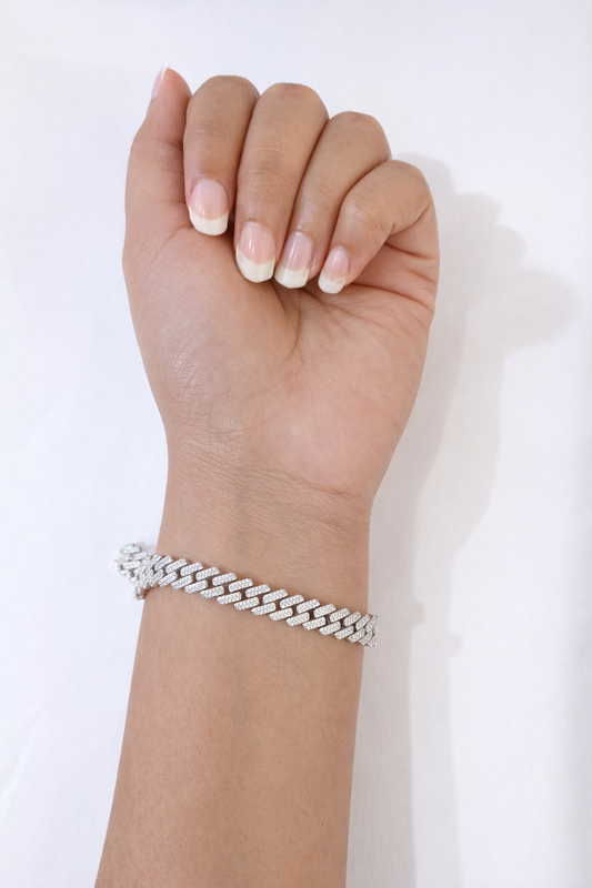 Moissanite Bracelet Real 925 Silver Cuban Link 8 Inch 8mm Women Men