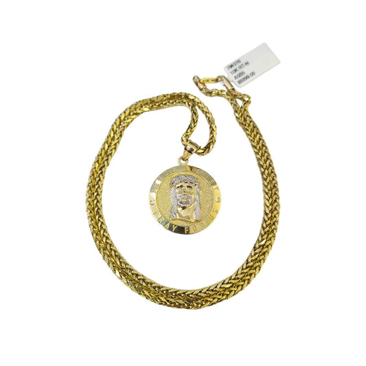 Real 10k Yellow Gold Palm Chain Jesus Christ Pendant Charm 3mm SET Necklace