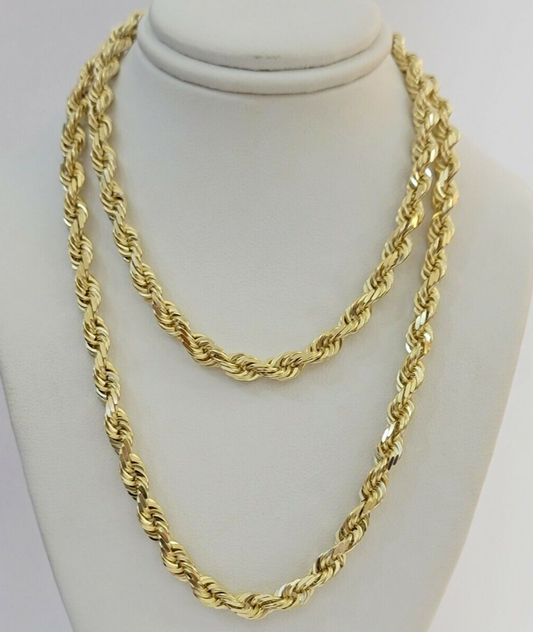 6mm Rope Chain Necklace 10k Yellow Gold Solid 22 Inch Dimond Cut REAL GOLD Men