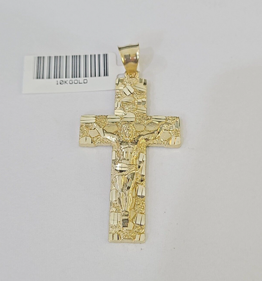 10k Nugget Cross Miami Cuban Chain 4mm 22 inch SET Necklace Pendant