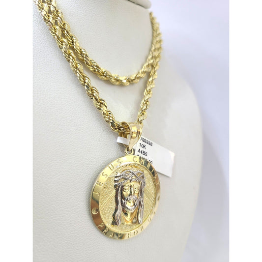 Real 10k Rope Chain Jesus Christ Charm Necklace Pendant Set 4mm 20"-30" Gold