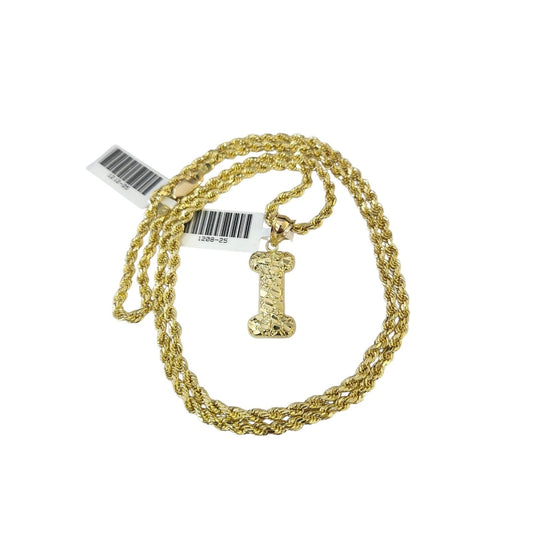 Real 10k Rope Chain Necklace Nugget I Initial Charm Set 3mm 18"-28" Pendant Gold