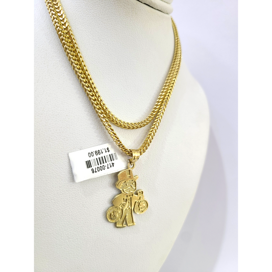 10k Gold Franco Necklace Chain Grandpa Money Charm 2.5mm 18"-26" Pendant SET