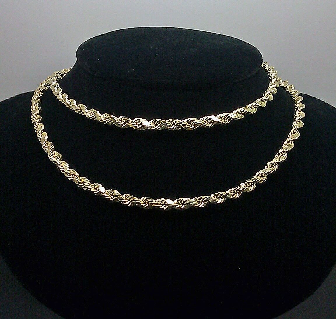 SOLID 10k Yellow Gold Rope Chain 22" Diamond Cut 4mm REAL 10K Necklace Men Women