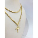 Real Gold 10k Chain Pendant SET Cross Charm Miami Cuban Link Necklace 2.5mm