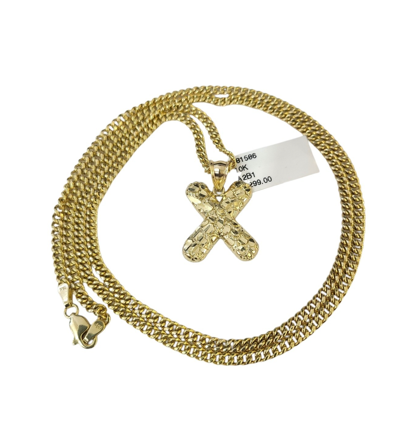 Real Gold 10k Chain X Initial Charm Miami Cuban Link 2.5mm Necklace Pendant SET