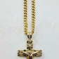 Real 10k Yellow Gold Jesus Cross Pendant 10k 28" Inch Cuban Chain Box Lock Set