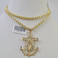 Real 10k Gold Byzantine Necklace Jesus Anchor Charm SET Chain 18"-30" 3mm