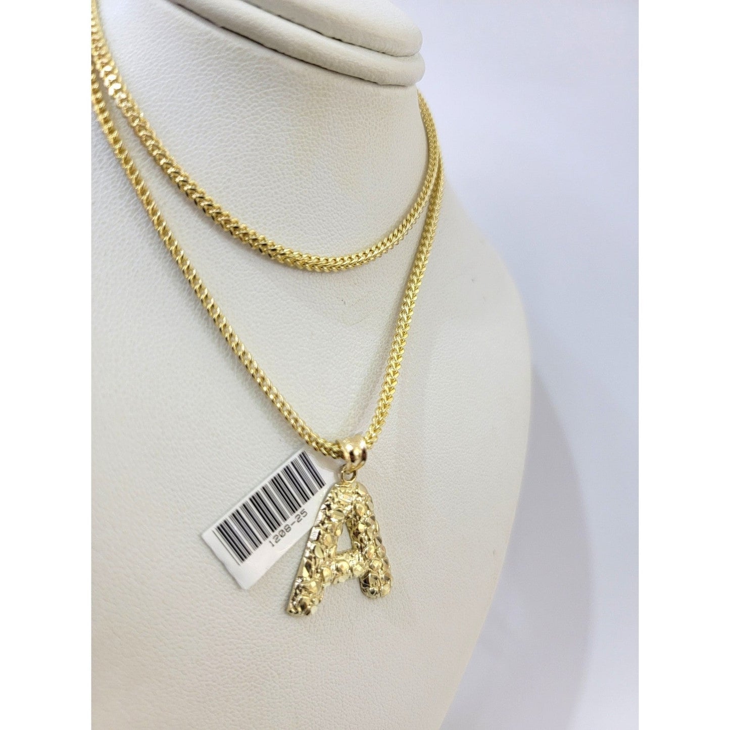 Real 10k Gold A Initial Charm Pendant Franco Chain Necklace SET 2.5mm 16"-26"
