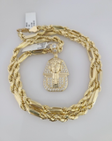 10k Gold Milano Rope Chain Pharaoh Charm 6mm Set 20"-26'' Inches Necklace